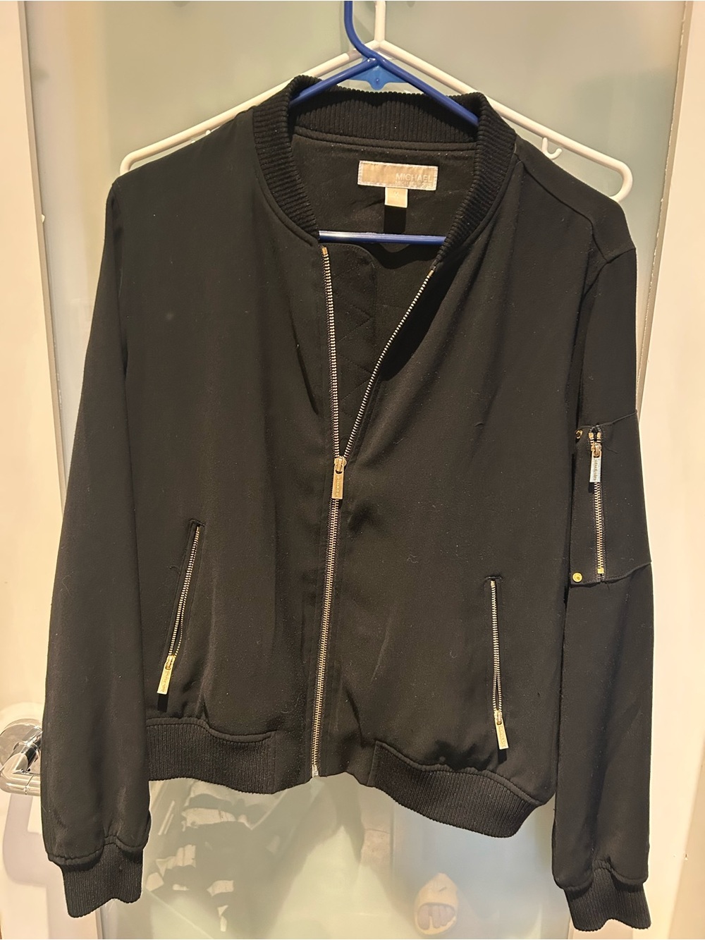 Michael Kors Black Bomber Jacket with Gold-Tone Hardware